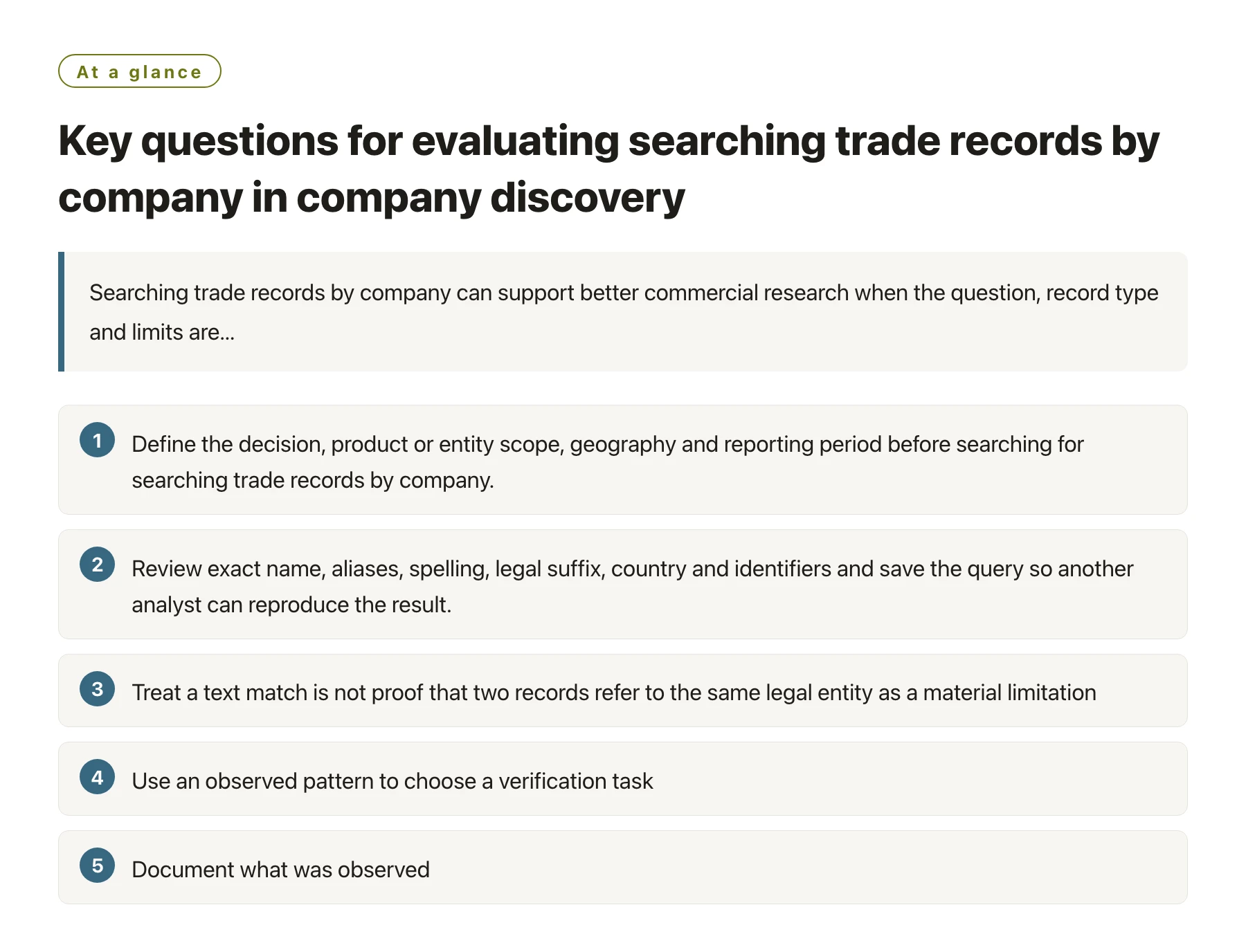 Key questions for evaluating searching trade records by company in company discovery——全文要点速览