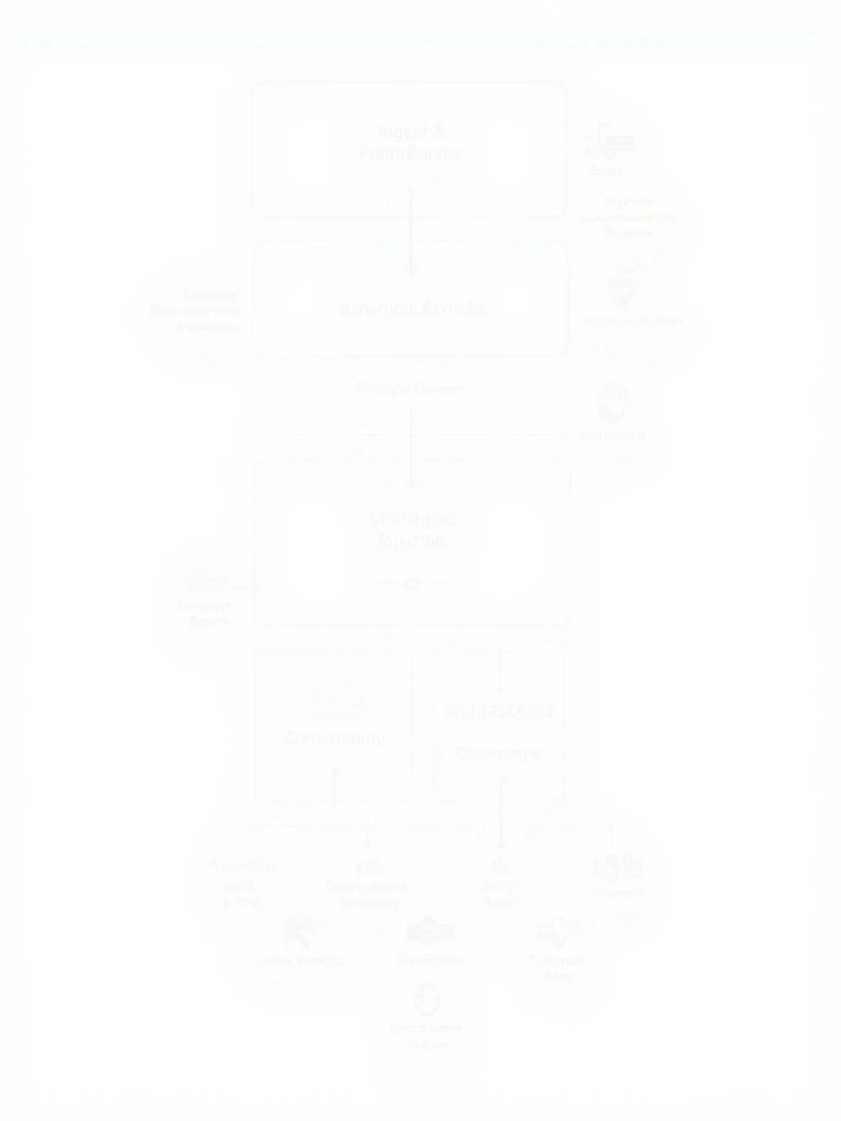 Layered architecture diagram: ingest, governed runtime, policy and audit sidecar, connector layer.